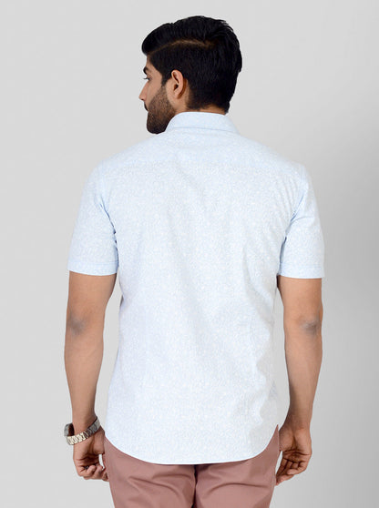 Pastel Blue Printed Tailored Fit Casual Shirt | JB Sport