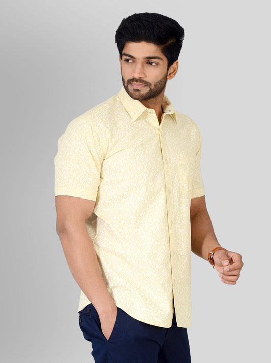 Tender Yellow Printed Tailored Fit Casual Shirt | JB Sport