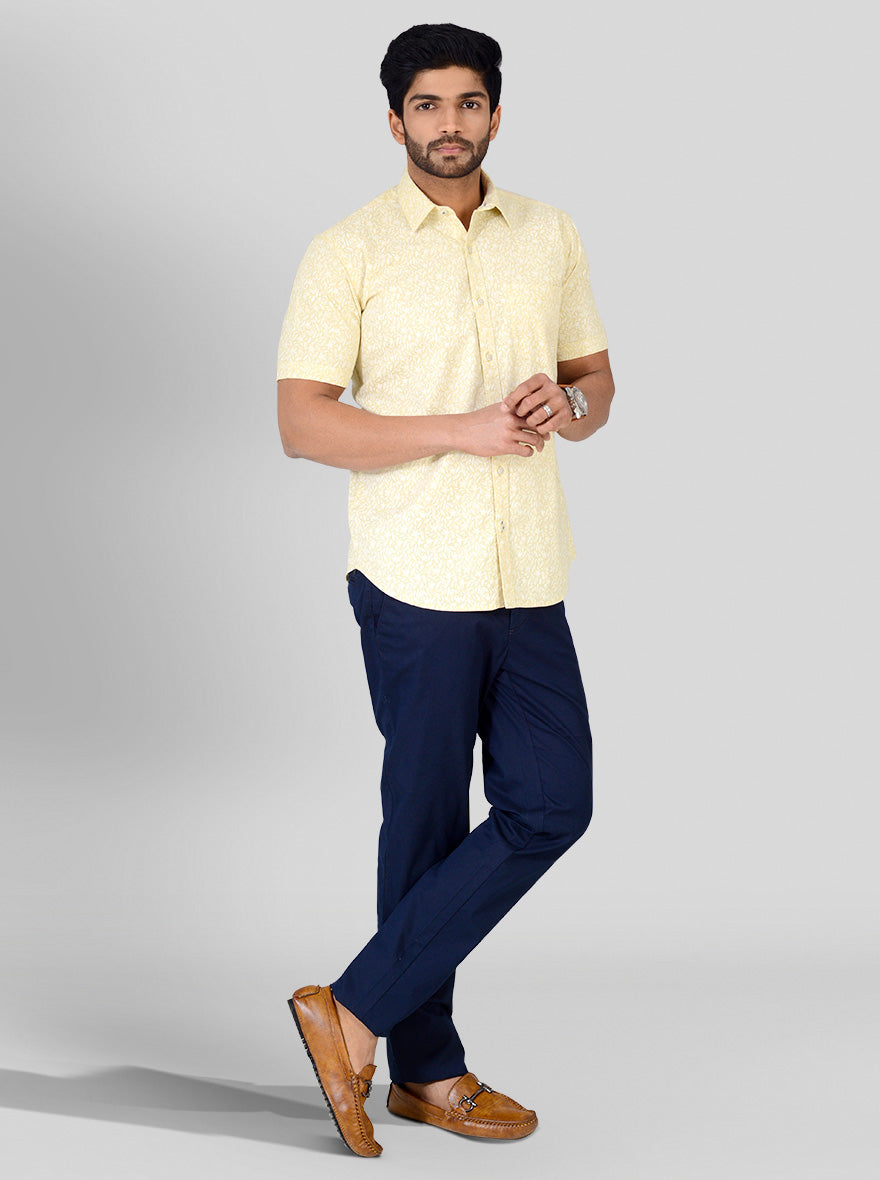 Tender Yellow Printed Tailored Fit Casual Shirt | JB Sport