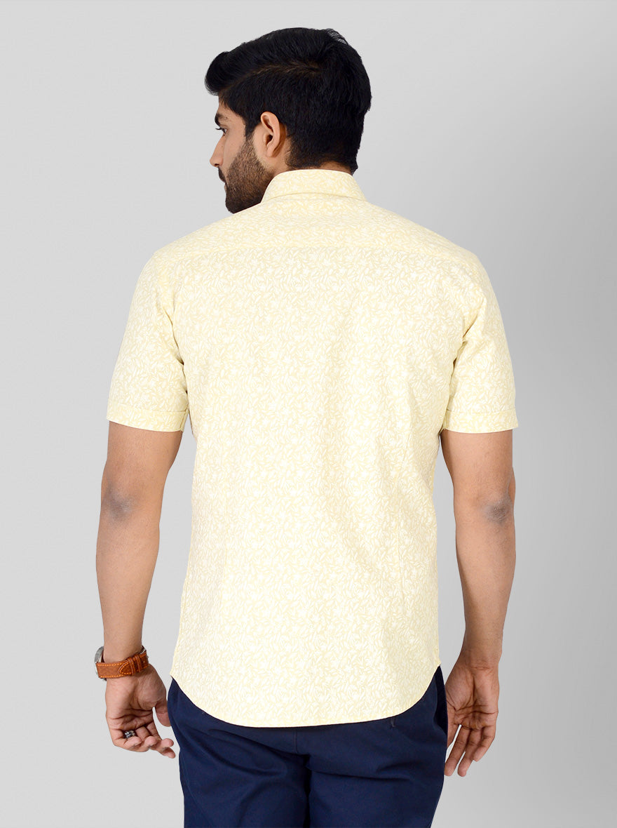 Tender Yellow Printed Tailored Fit Casual Shirt | JB Sport