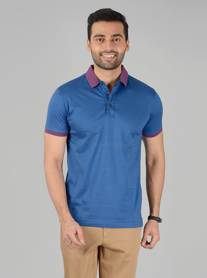 Olympic Blue Solid Slim Fit Polo T-Shirt | JB Sport