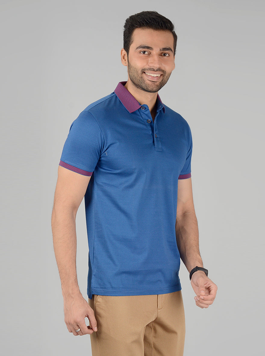 Olympic Blue Solid Slim Fit Polo T-Shirt | JB Sport