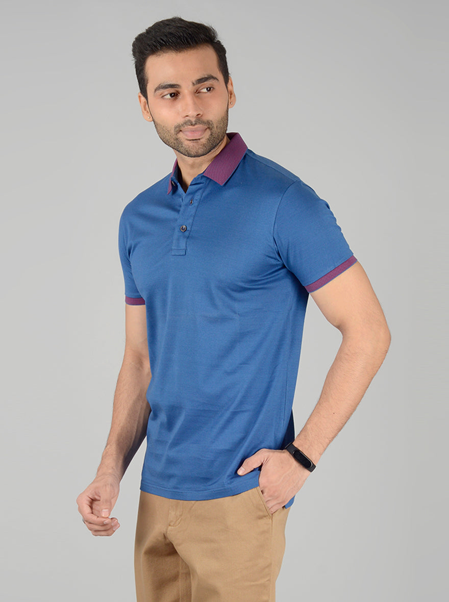 Olympic Blue Solid Slim Fit Polo T-Shirt | JB Sport