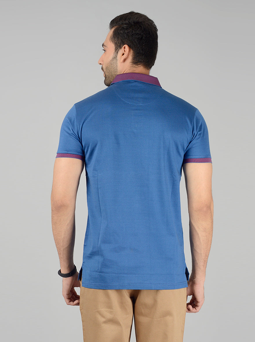 Olympic Blue Solid Slim Fit Polo T-Shirt | JB Sport