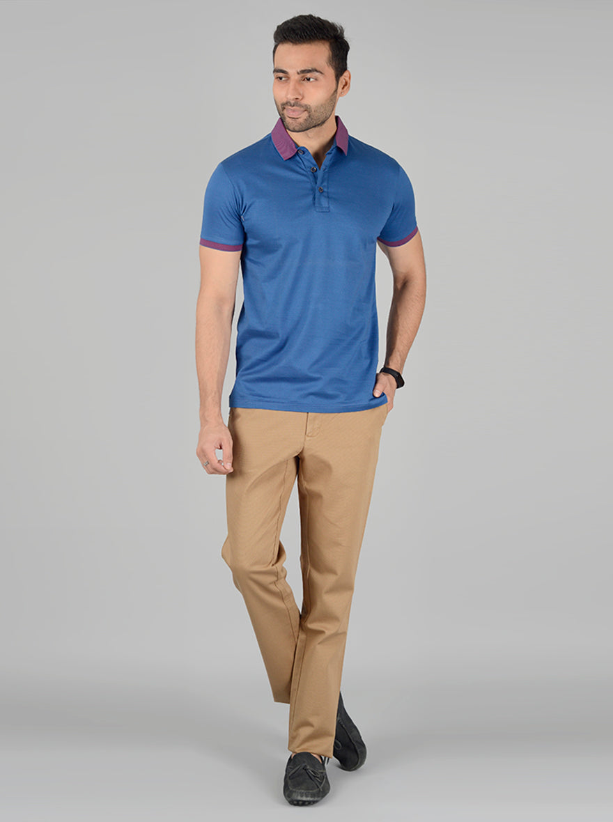 Olympic Blue Solid Slim Fit Polo T-Shirt | JB Sport