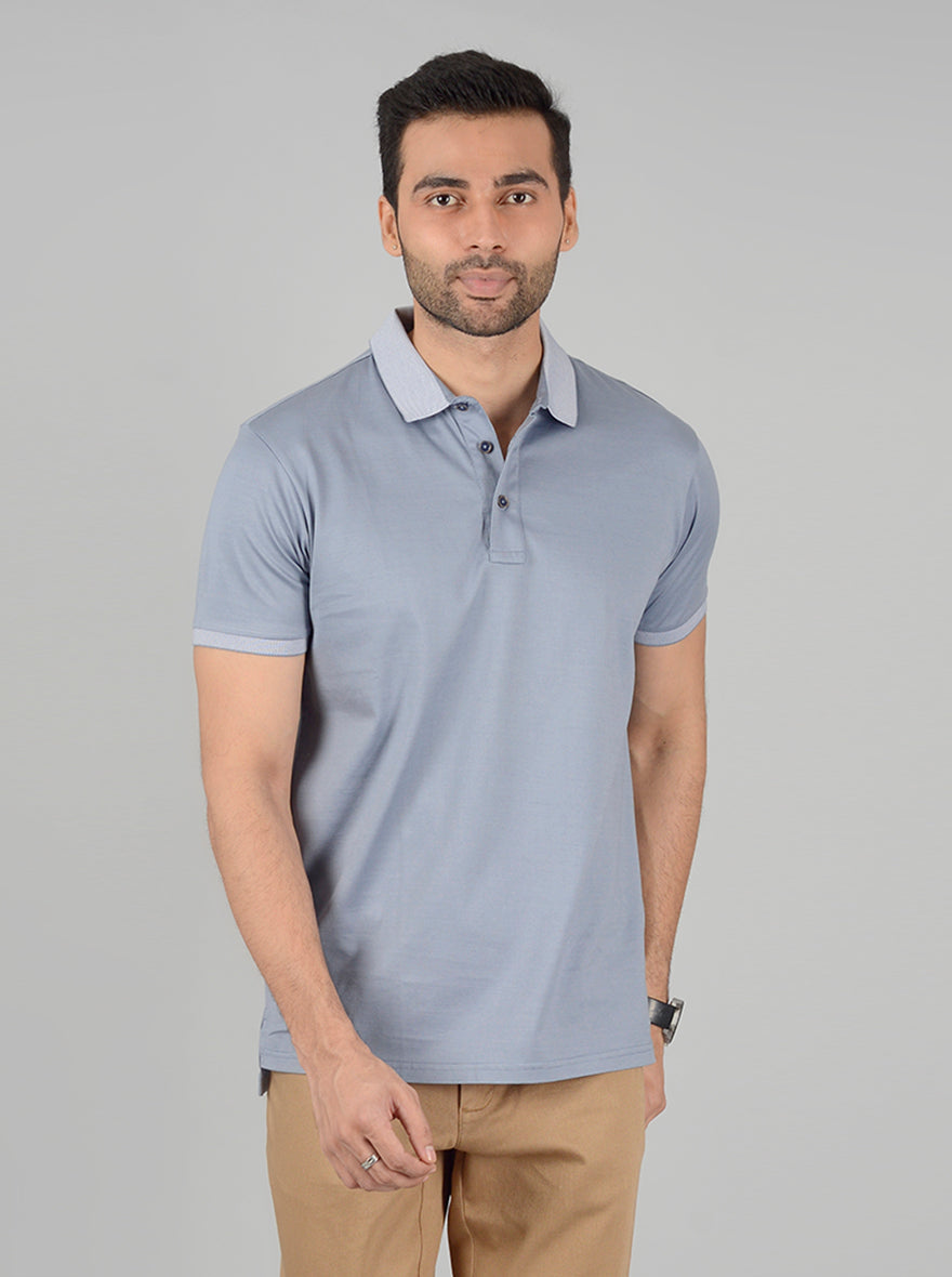 Grey Solid Slim Fit Polo T-Shirt | JB Sport