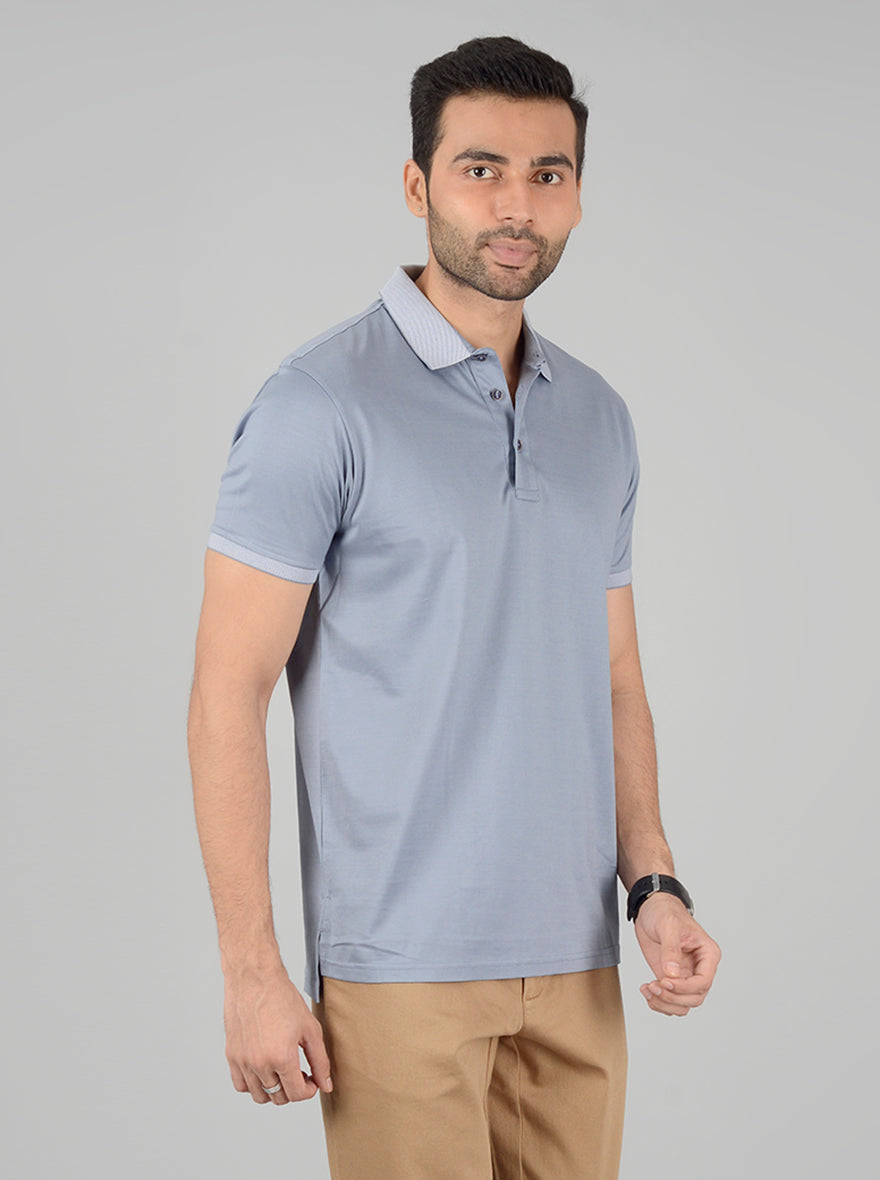 Grey Solid Slim Fit Polo T-Shirt | JB Sport
