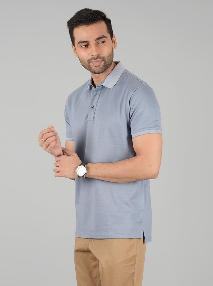 Grey Solid Slim Fit Polo T-Shirt | JB Sport