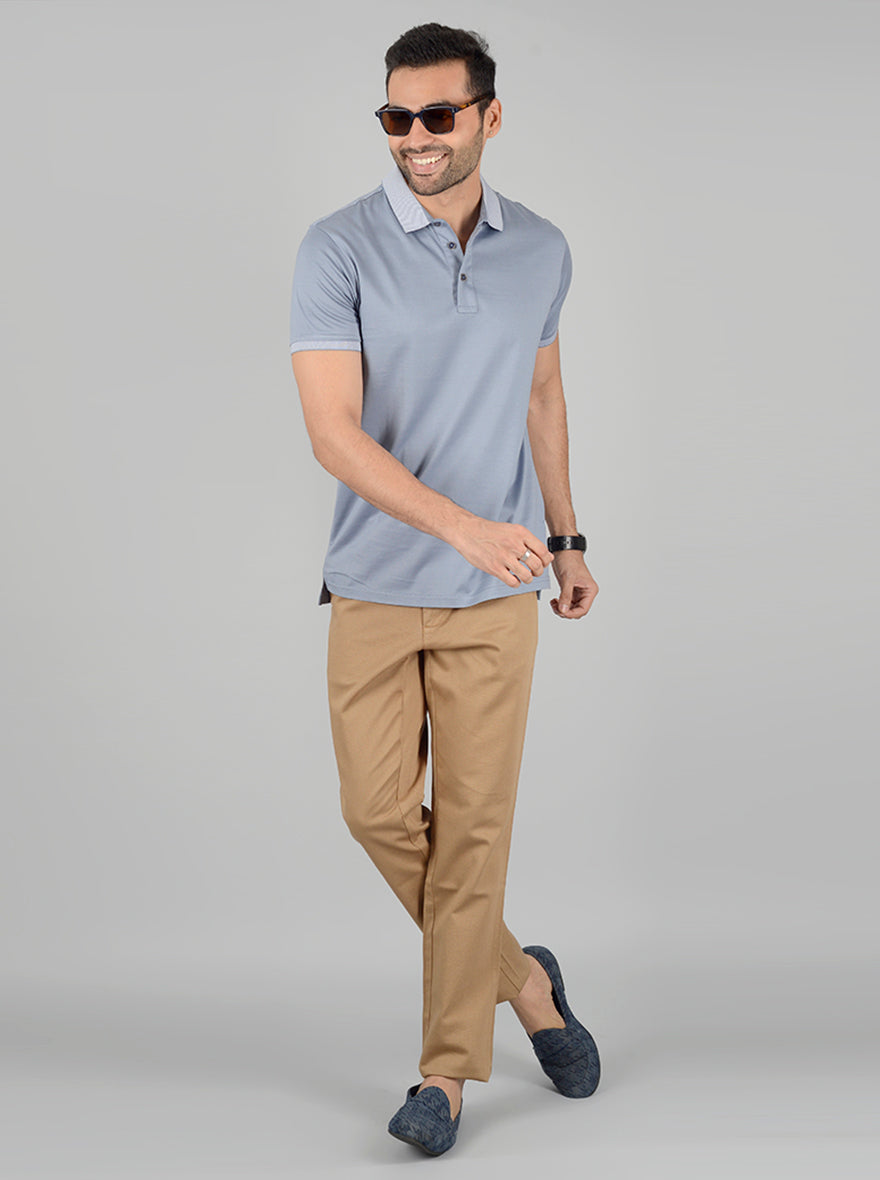 Grey Solid Slim Fit Polo T-Shirt | JB Sport