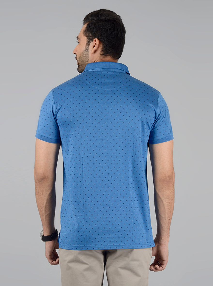 Blue Printed Slim Fit Polo T-Shirt | JB Sport