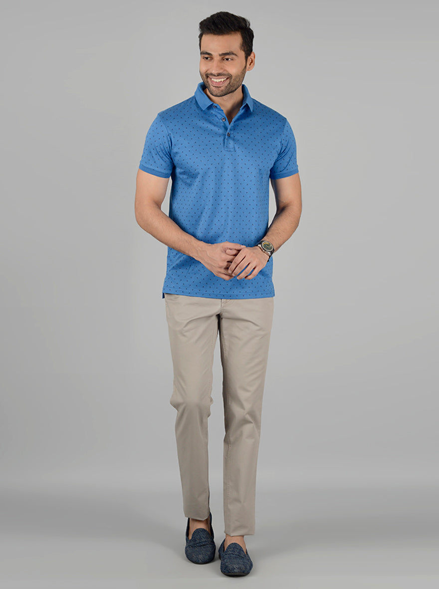 Blue Printed Slim Fit Polo T-Shirt | JB Sport