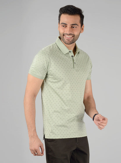 Green Printed Slim Fit Polo T-Shirt | JB Sport