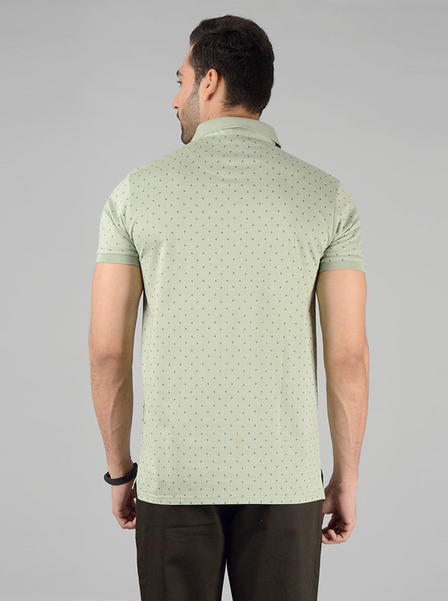 Green Printed Slim Fit Polo T-Shirt | JB Sport