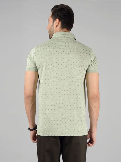 Green Printed Slim Fit Polo T-Shirt | JB Sport