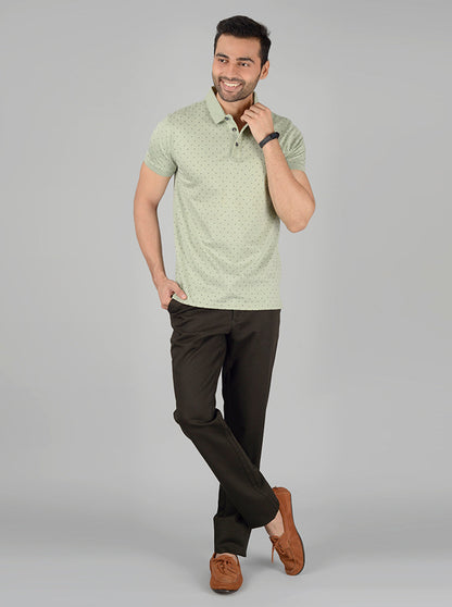 Green Printed Slim Fit Polo T-Shirt | JB Sport