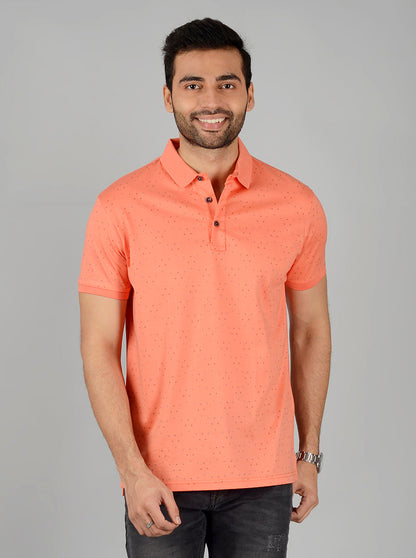 Light Orange Printed Slim Fit Polo T-Shirt | JB Sport