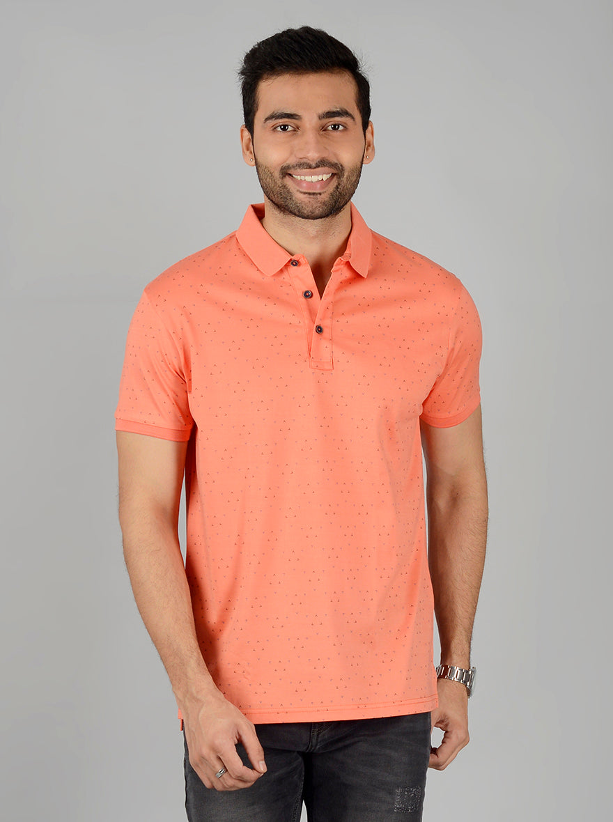 Light Orange Printed Slim Fit Polo T-Shirt | JB Sport