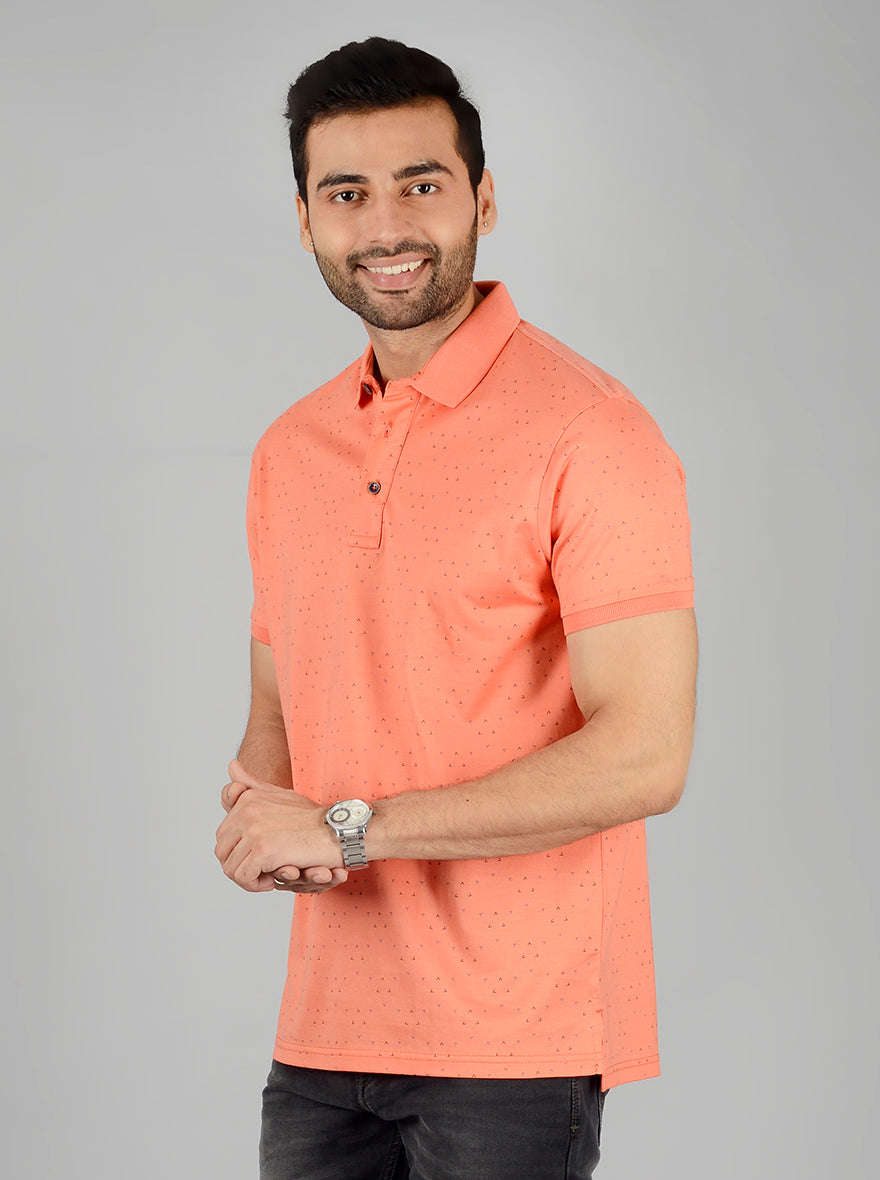 Light Orange Printed Slim Fit Polo T-Shirt | JB Sport