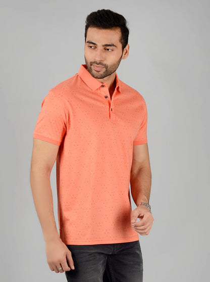 Light Orange Printed Slim Fit Polo T-Shirt | JB Sport
