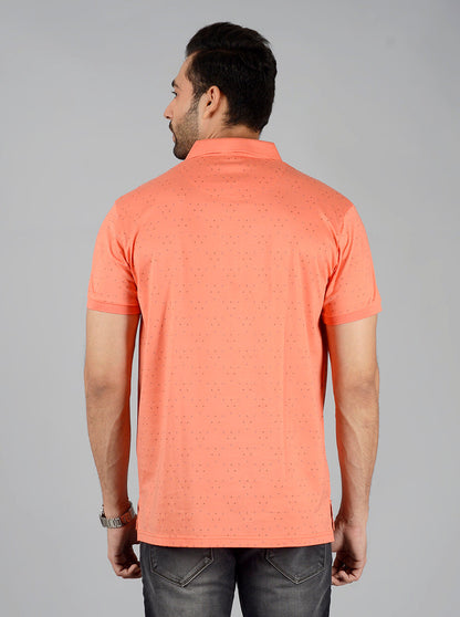 Light Orange Printed Slim Fit Polo T-Shirt | JB Sport