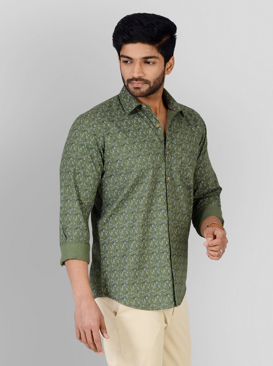 Rifle Green Printed Smart Fit Casual Shirt | Greenfibre