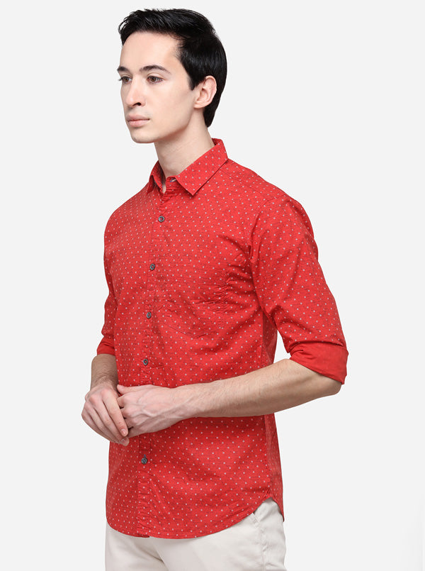 Rust Slim Fit Printed Casual Shirt | Greenfibre