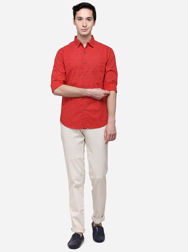 Rust Slim Fit Printed Casual Shirt | Greenfibre