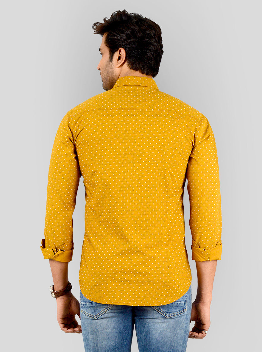 Mustard Yellow Printed Slim Fit Casual Shirt | Greenfibre