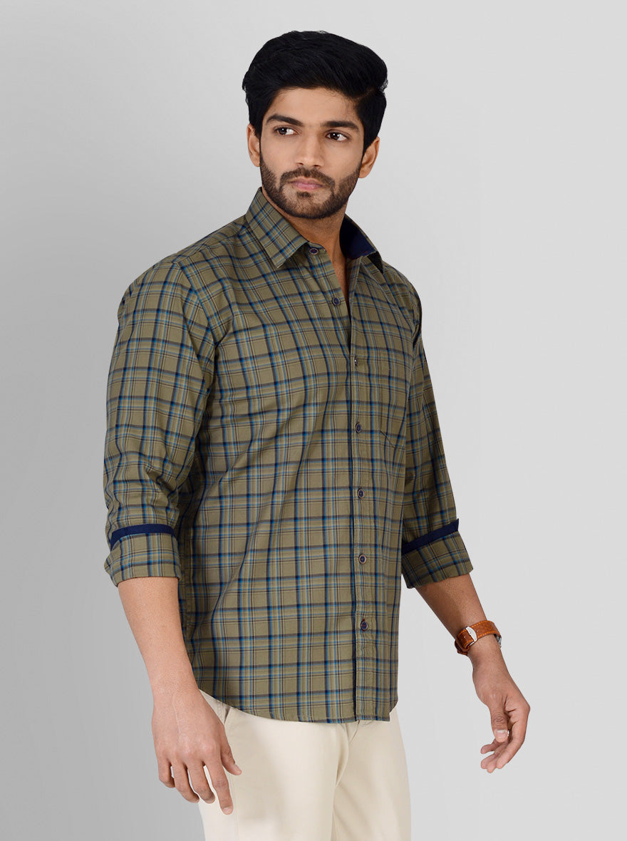 Nile Green Checked Tailored Fit Casual Shirt | JB Sport