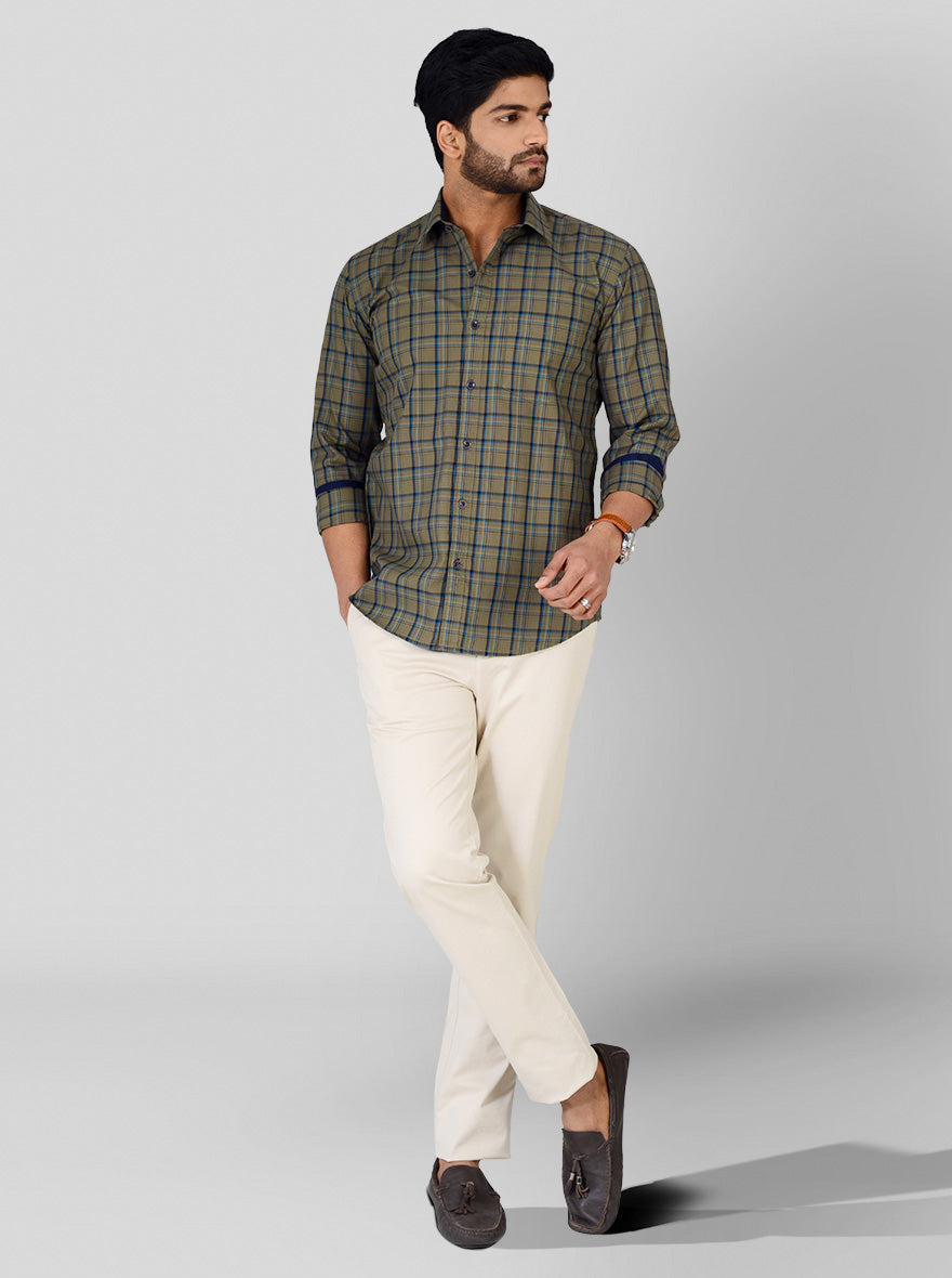 Nile Green Checked Tailored Fit Casual Shirt | JB Sport