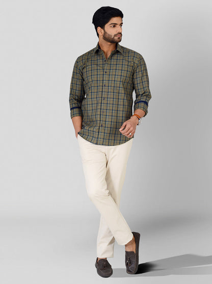 Nile Green Checked Tailored Fit Casual Shirt | JB Sport