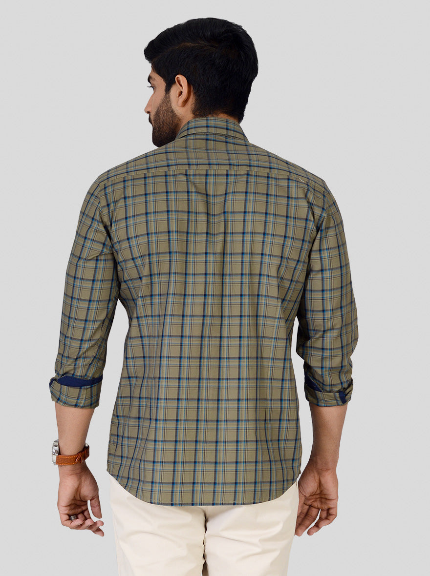 Nile Green Checked Tailored Fit Casual Shirt | JB Sport