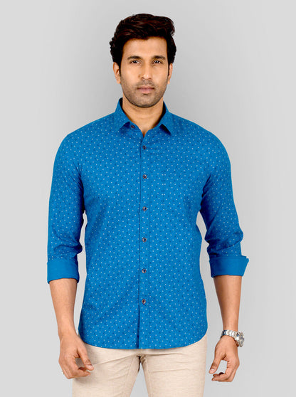 Cobalt Blue Printed Tailored Fit Casual Shirt | JB Sport