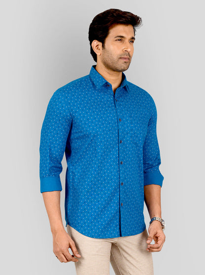 Cobalt Blue Printed Tailored Fit Casual Shirt | JB Sport