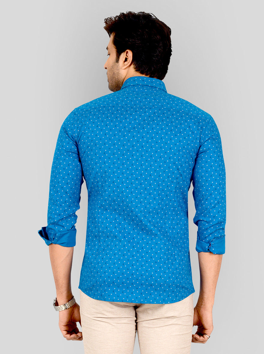 Cobalt Blue Printed Tailored Fit Casual Shirt | JB Sport
