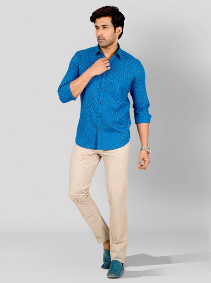 Cobalt Blue Printed Tailored Fit Casual Shirt | JB Sport