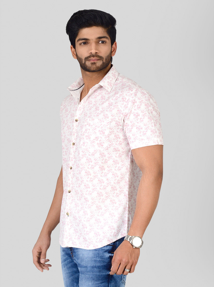 Light Purple & White Printed Slim Fit Casual Shirt | Greenfibre