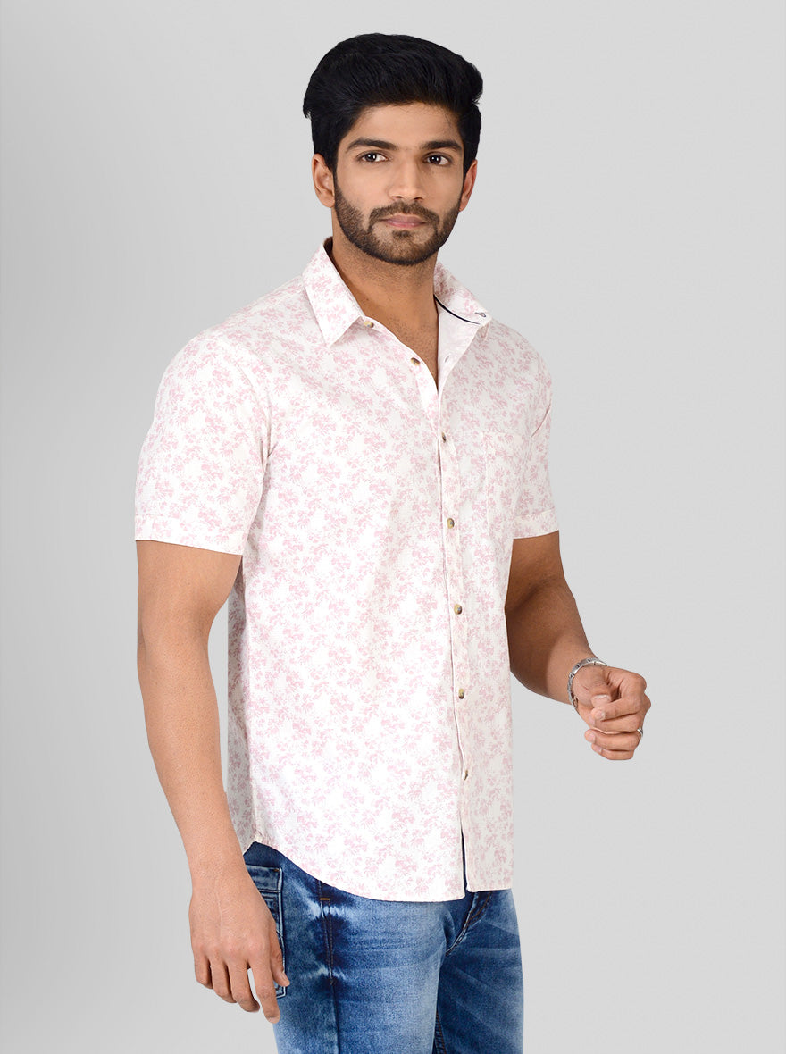 Light Purple & White Printed Slim Fit Casual Shirt | Greenfibre