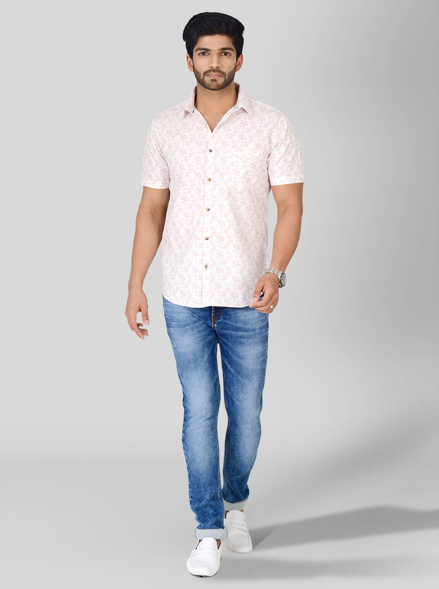 Light Purple & White Printed Slim Fit Casual Shirt | Greenfibre