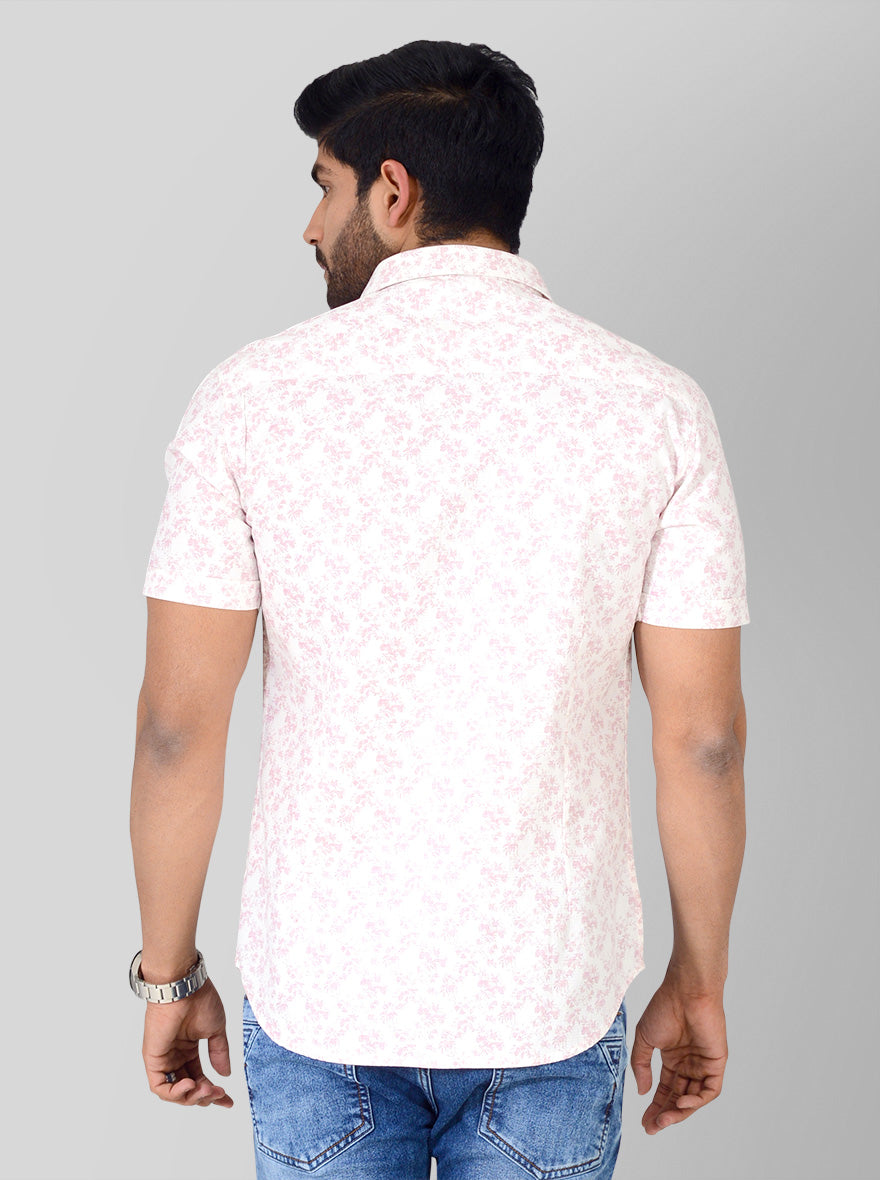 Light Purple & White Printed Slim Fit Casual Shirt | Greenfibre