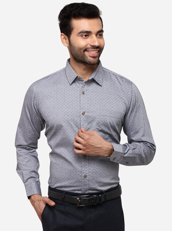 Grey Tailored Fit Printed Casual Shirt | JB Sport