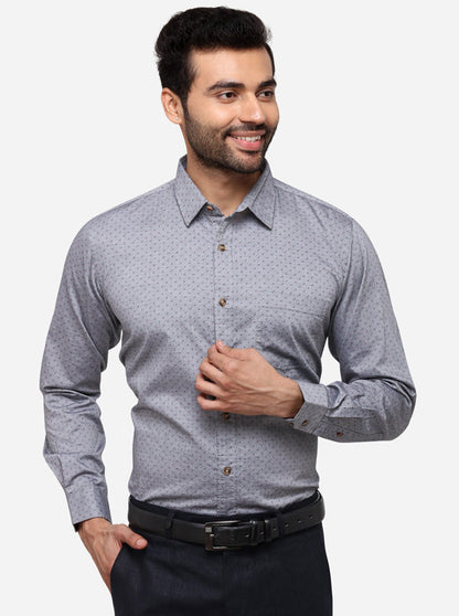 Grey Tailored Fit Printed Casual Shirt | JB Sport