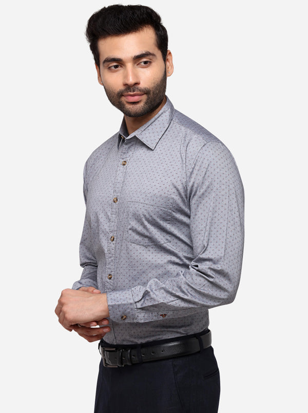 Grey Tailored Fit Printed Casual Shirt | JB Sport