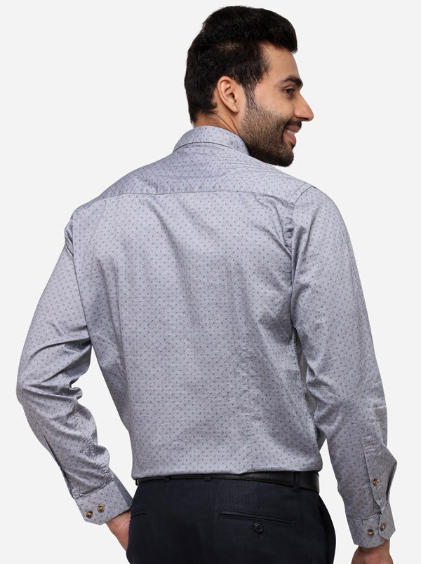 Grey Tailored Fit Printed Casual Shirt | JB Sport