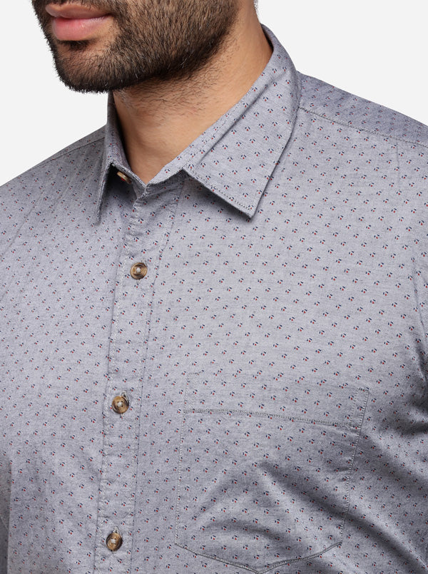 Grey Tailored Fit Printed Casual Shirt | JB Sport