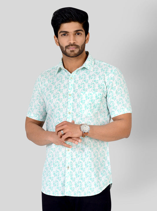 Scuba Blue & White Printed Slim Fit Casual Shirt | JB Sport