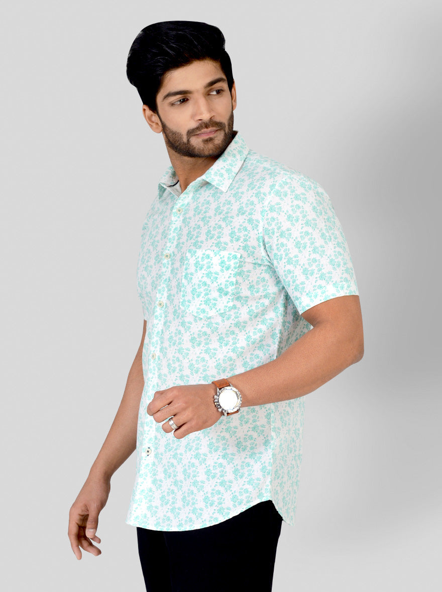 Scuba Blue & White Printed Slim Fit Casual Shirt | JB Sport