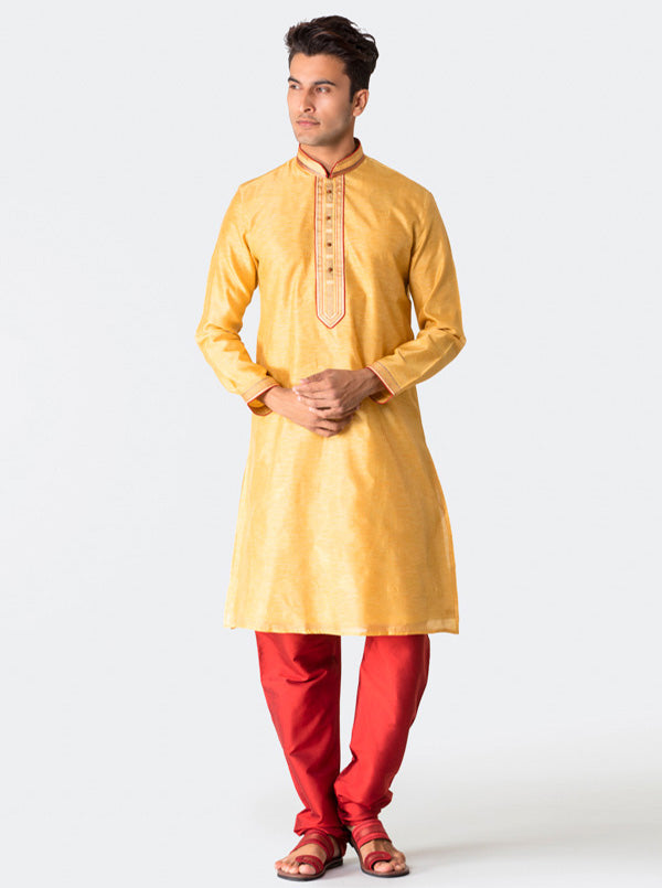 Yellow Textured Kurta Set