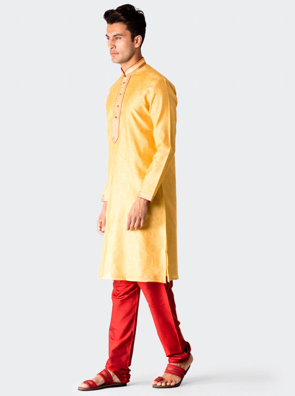 Yellow Textured Kurta Set