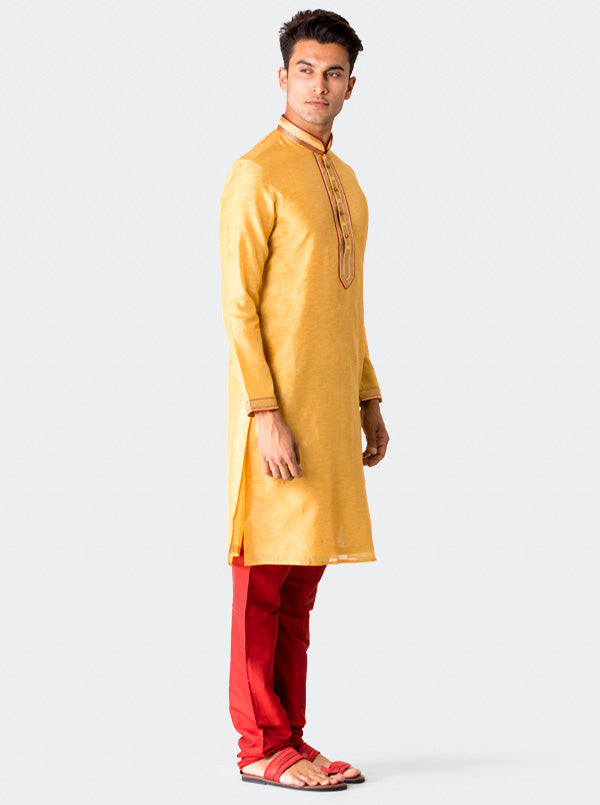 Yellow Textured Kurta Set